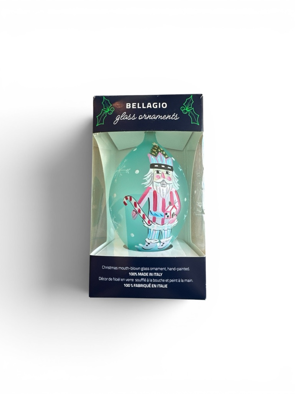 Christmas Bellagio Italian Mouth Blown Hand Painted Glass, Santa , 7" NIB